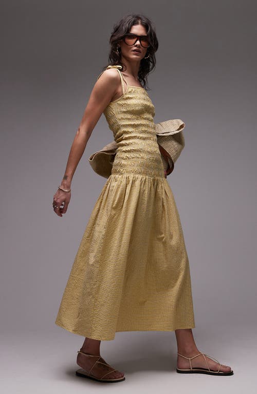 Topshop Shirred Cotton Seersucker Midi Sundress