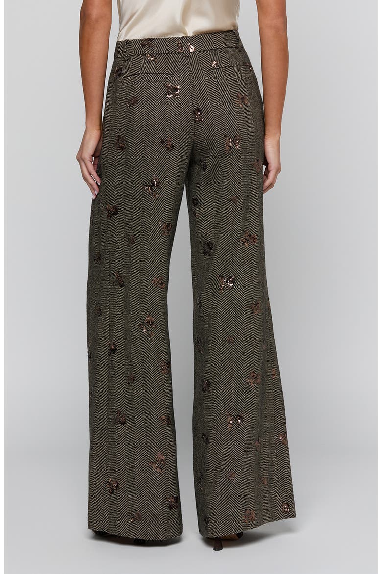 Allanah Mid Rise Wide Leg Herringbone Trousers, Alternate, color, BEIGE/BLACK GOLD FLOWER SEQUIN