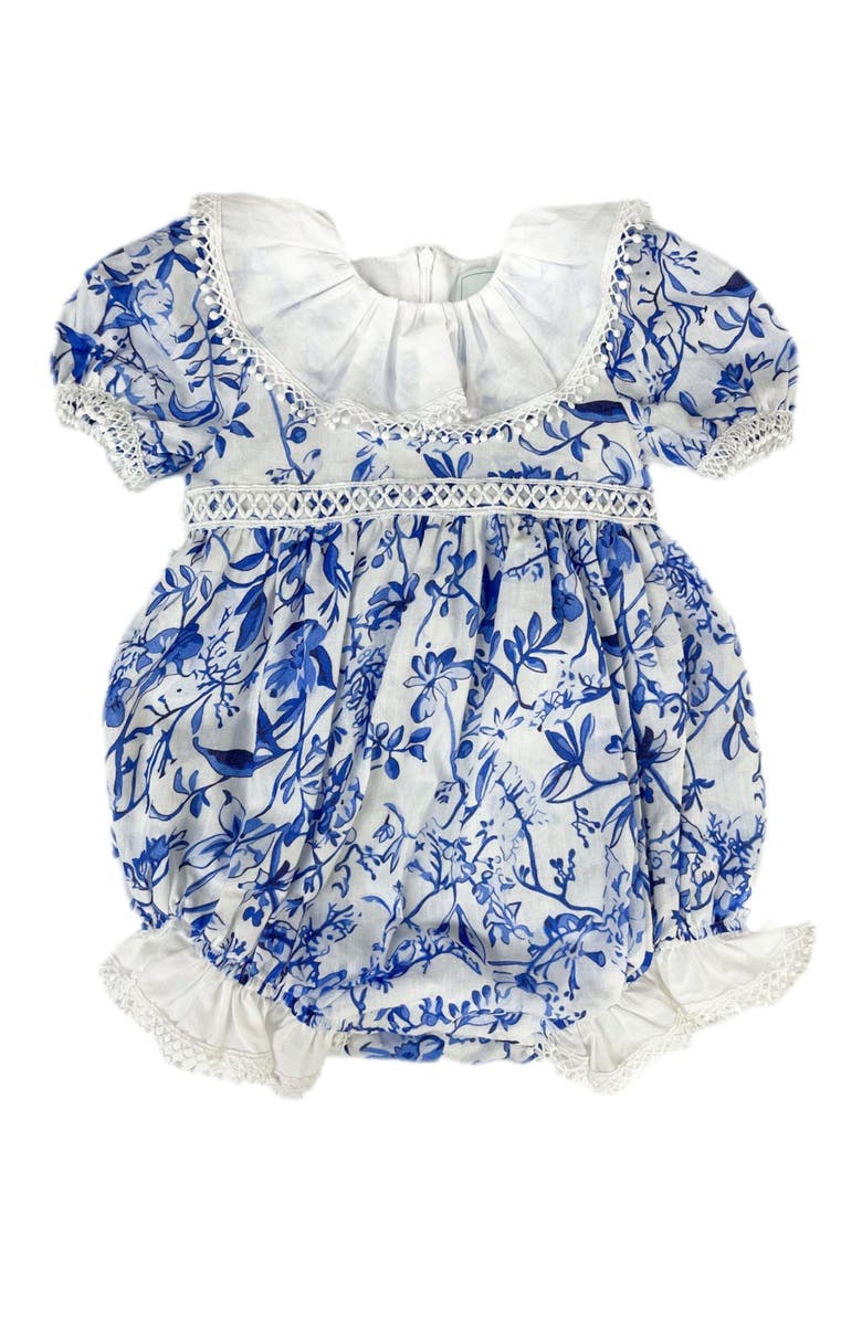 Petite Maison Kids Jaylin Linen Romper, Main, color, Blue And White Flower Print
