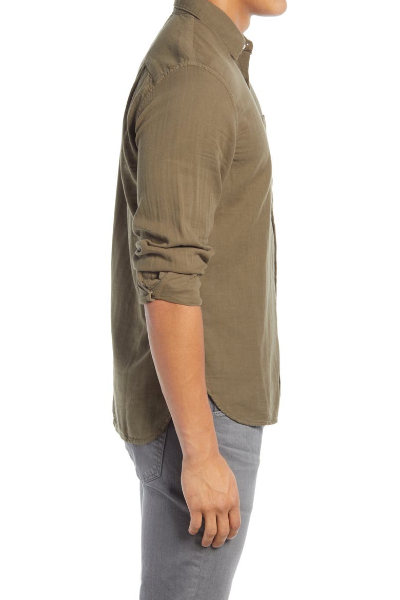 Slim Fit Double Gauze Organic Cotton Button-Up Shirt, Alternate, color, MILITARY GREEN