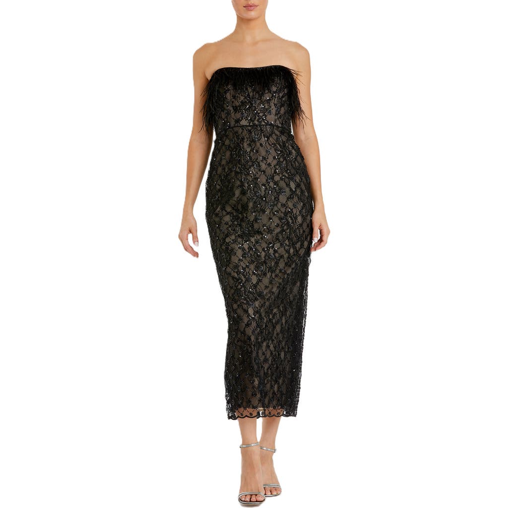 Mac Duggal Embellished Strapless Column Dress In Black Nude