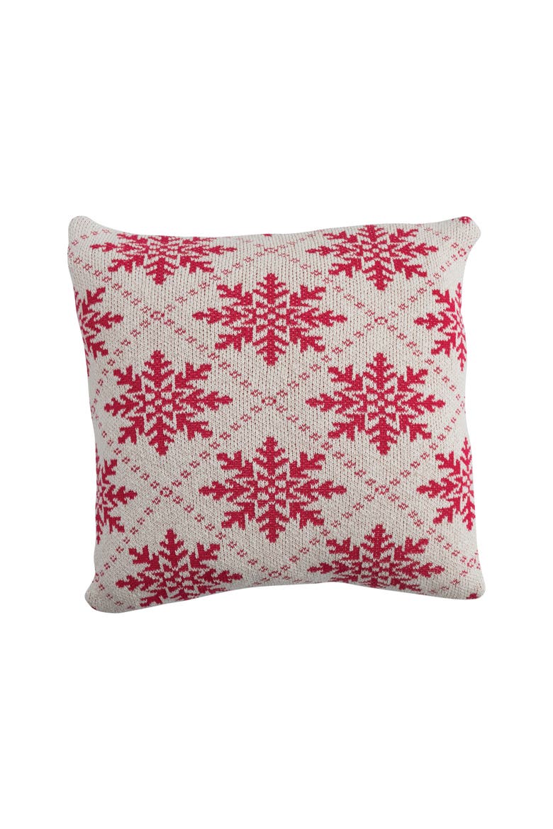 Cotton Knit Pillow with Snowflake Pattern, Cream & Dark Pink, Main, color, Cream & Pink
