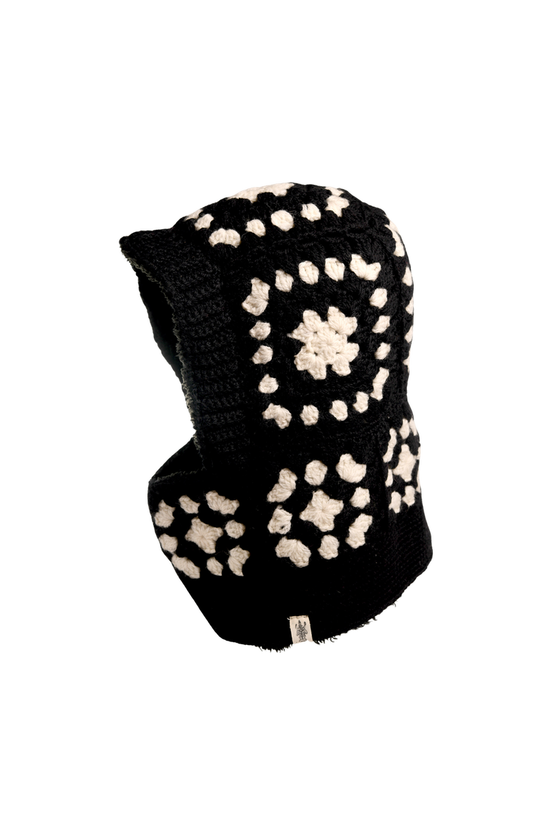 Hand Crochet Patch Hood, Main, color, Black