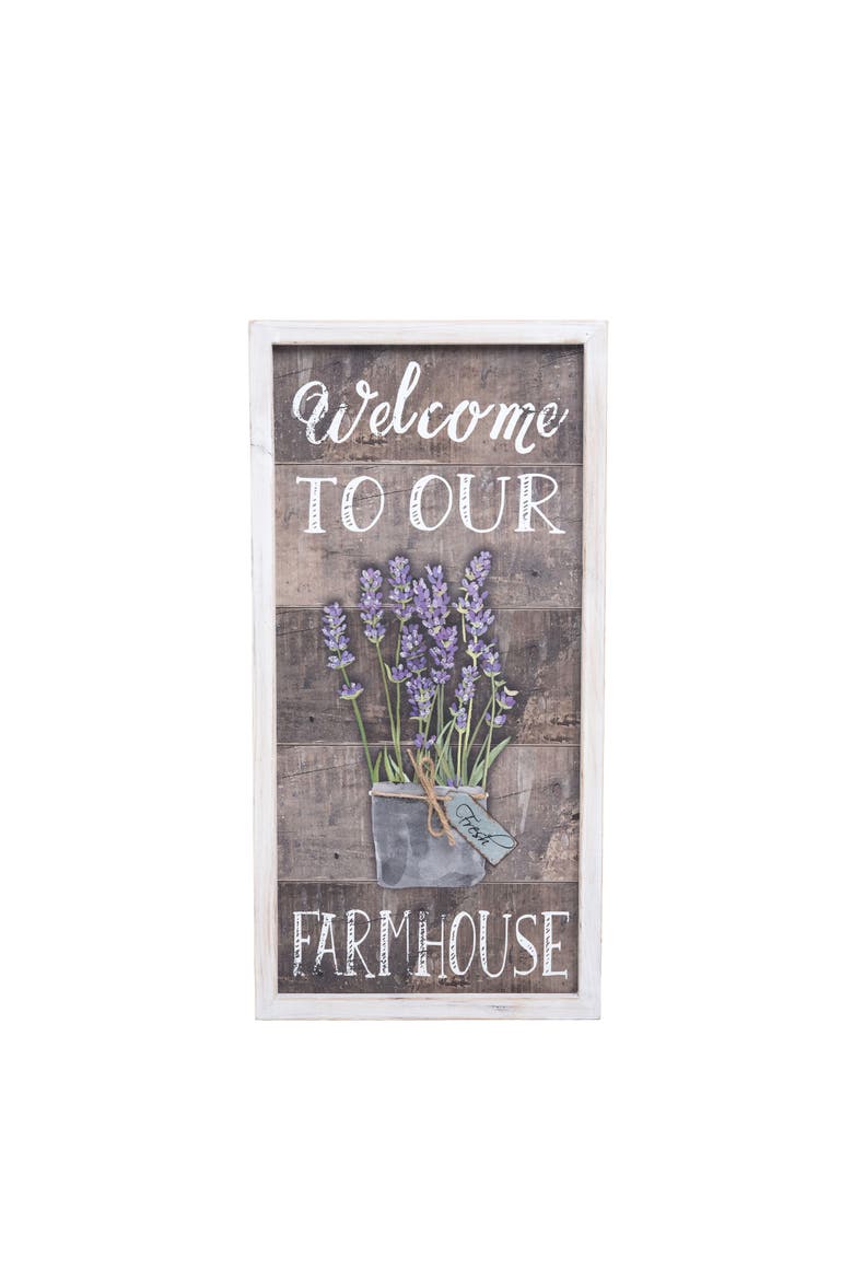 "Welcome to Our Farmhouse" Lavender Flowers Decorative Wall Sign 9.5" x 18.75", Main, color, Purple