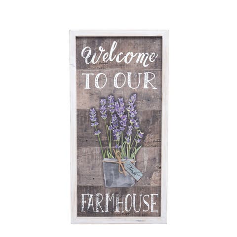 "Welcome to Our Farmhouse" Lavender Flowers Decorative Wall Sign 9.5" x 18.75"