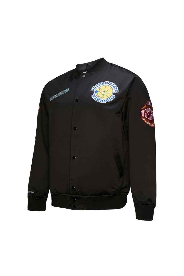 Men's Mitchell & Ness Black Golden State Warriors Blackout Collection Vintage Full-Snap Satin Jacket, Alternate, color, Black