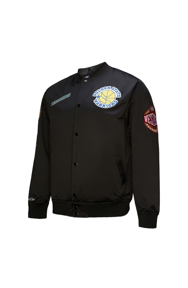 Mitchell & Ness Men's Mitchell & Ness Black Golden State Warriors Blackout Collection Vintage Full-Snap Satin Jacket, Alternate, color, Black