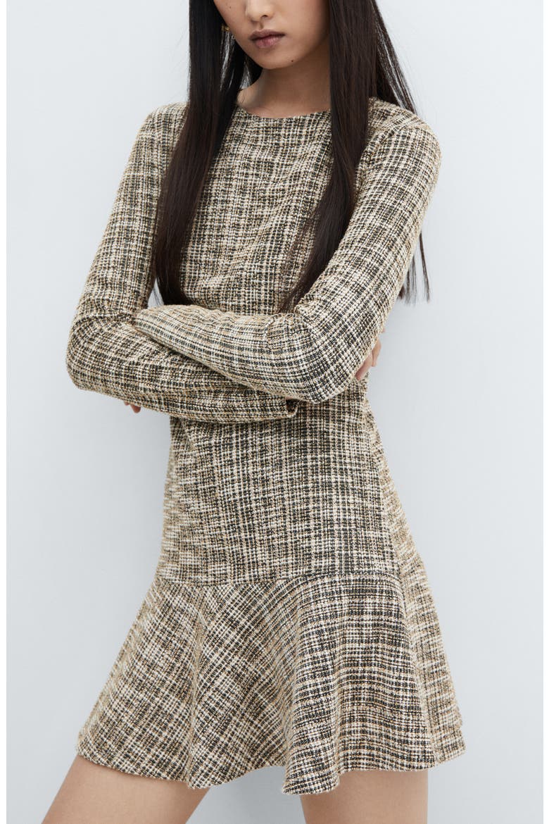 Long Sleeve Tweed Minidress, Alternate, color, BEIGE
