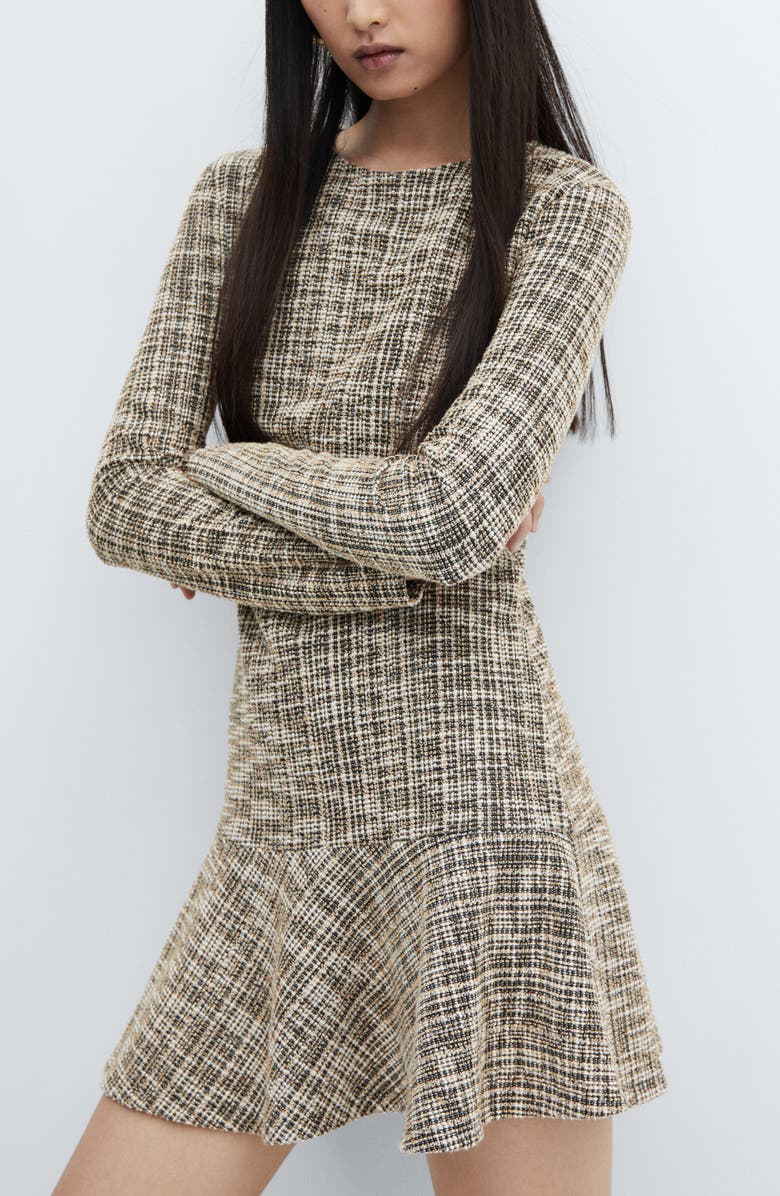 MANGO Long Sleeve Tweed Minidress, Alternate, color, 
