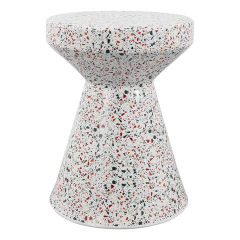 Xenia 17.75" Modern Bohemian Terrazzo Indoor/Outdoor Drum Accent Table