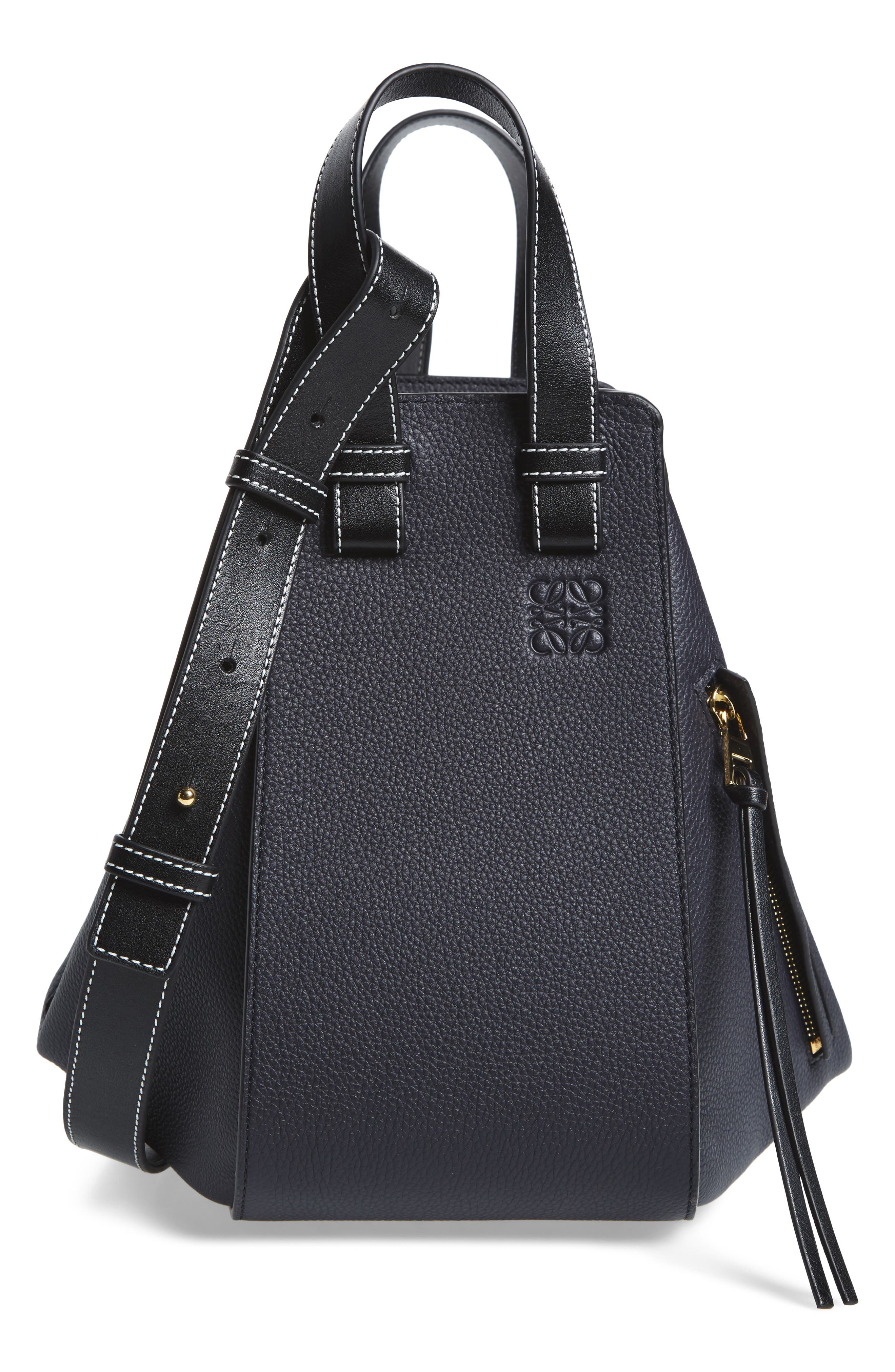 Hammock Small Pebbled Leather Hobo, Main, color, MIDNIGHT BLUE/ BLACK