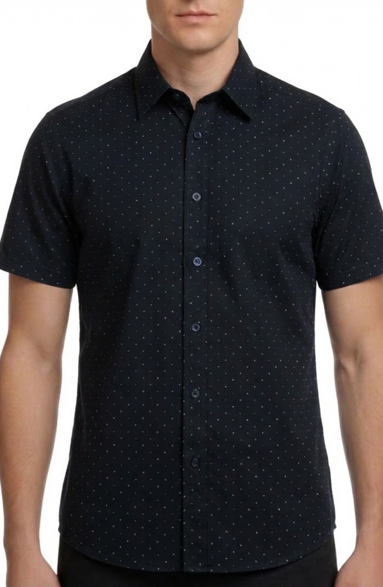 Report Collection Geometric Print 4-Way Stretch Short Sleeve Button-Up Shirt
