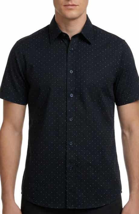 Report Collection Geometric Print 4-Way Stretch Short Sleeve Button-Up Shirt