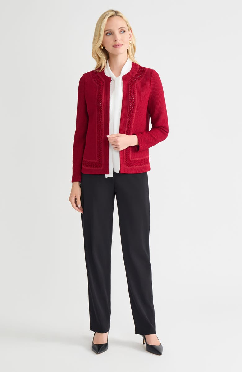 Misook Hertiage Tonal Crochet Trim Knit Jacket, Alternate, color, Scarlet Red