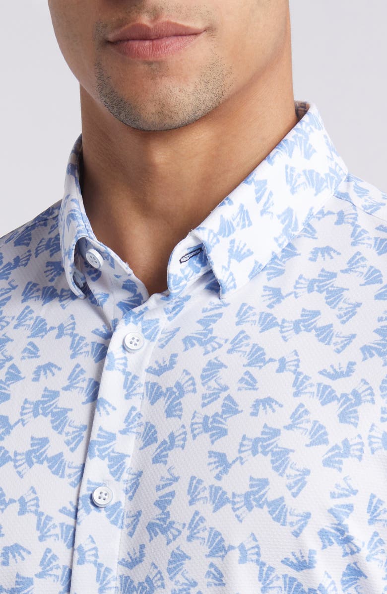 Mizzen+Main Halyard Leaf Print Short Sleeve Performance Knit Button-Up Shirt, Alternate, color, 