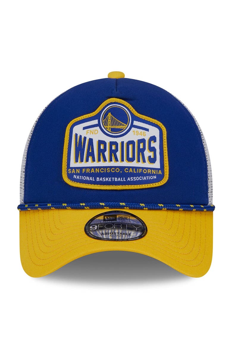 New Era Men's New Era Royal/Gold Golden State Warriors A-Frame 9FORTY Trucker Hat, Alternate, color, Blue