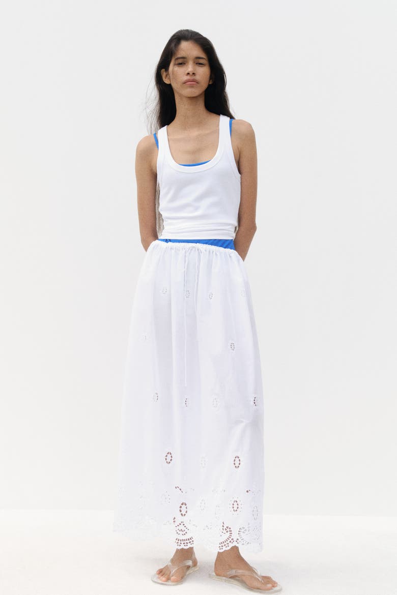 Eyelet-embroidered Drawstring Skirt, Alternate, color, White