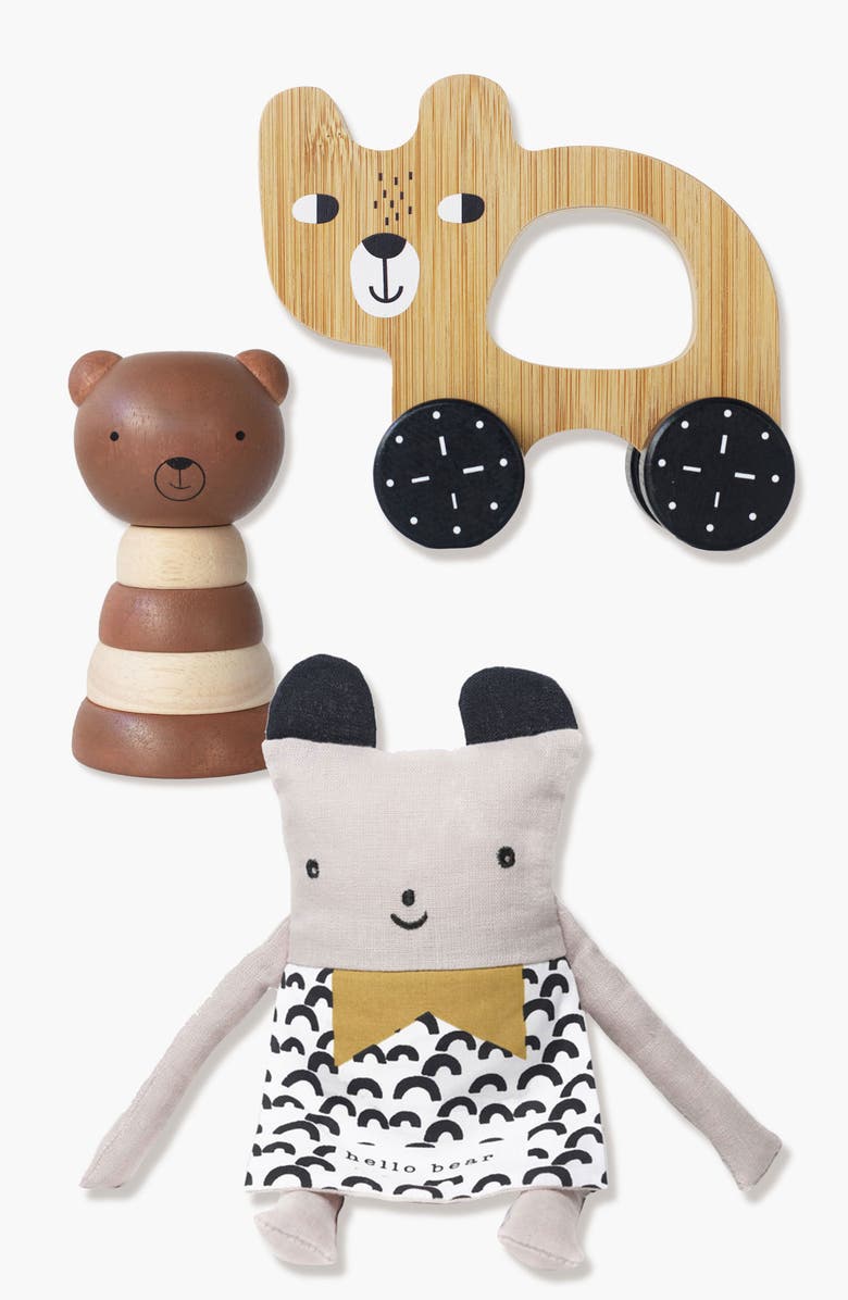 Wee Gallery Happy Bears Wooden Stacker, Flippy Friend and Push Toy Bundle, Main, color, Bears