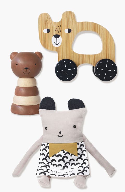 Happy Bears Wooden Stacker, Flippy Friend and Push Toy Bundle