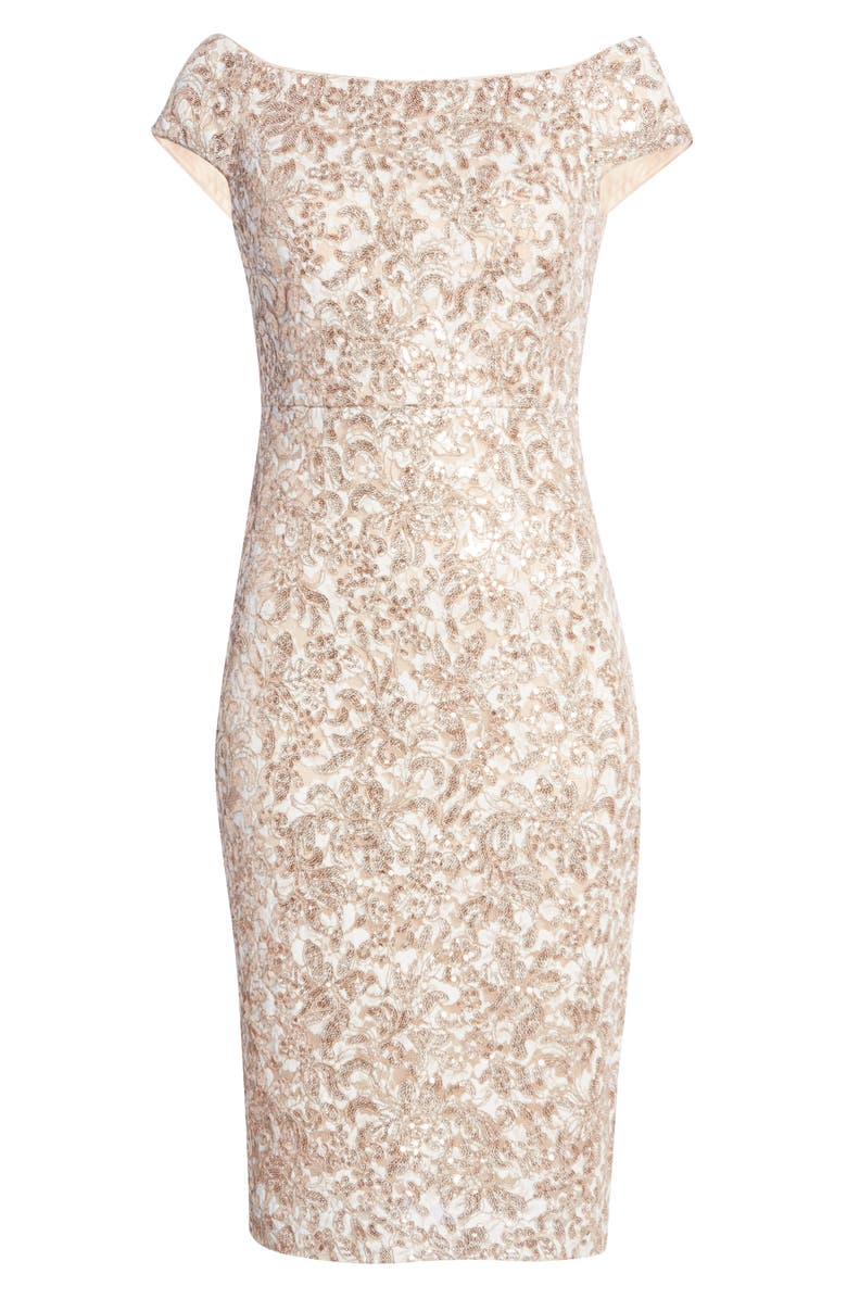 Vince Camuto Sequin Off the Shoulder Sheath Cocktail Dress, Alternate, color, 