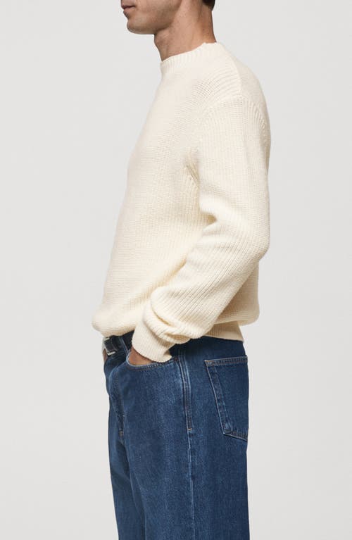 Mango Finely Knit Crewneck Sweater In Off White
