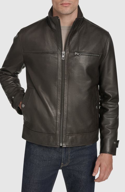 Stand Collar Leather Jacket