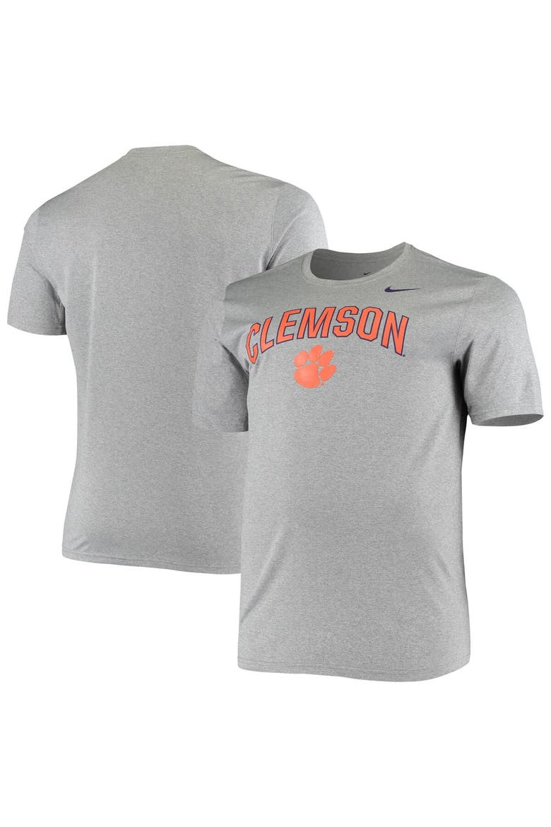Men's Nike Heathered Charcoal Clemson Tigers Big & Tall Legend Arch Over Logo Performance T-Shirt, Main, color, Heather Charcoal