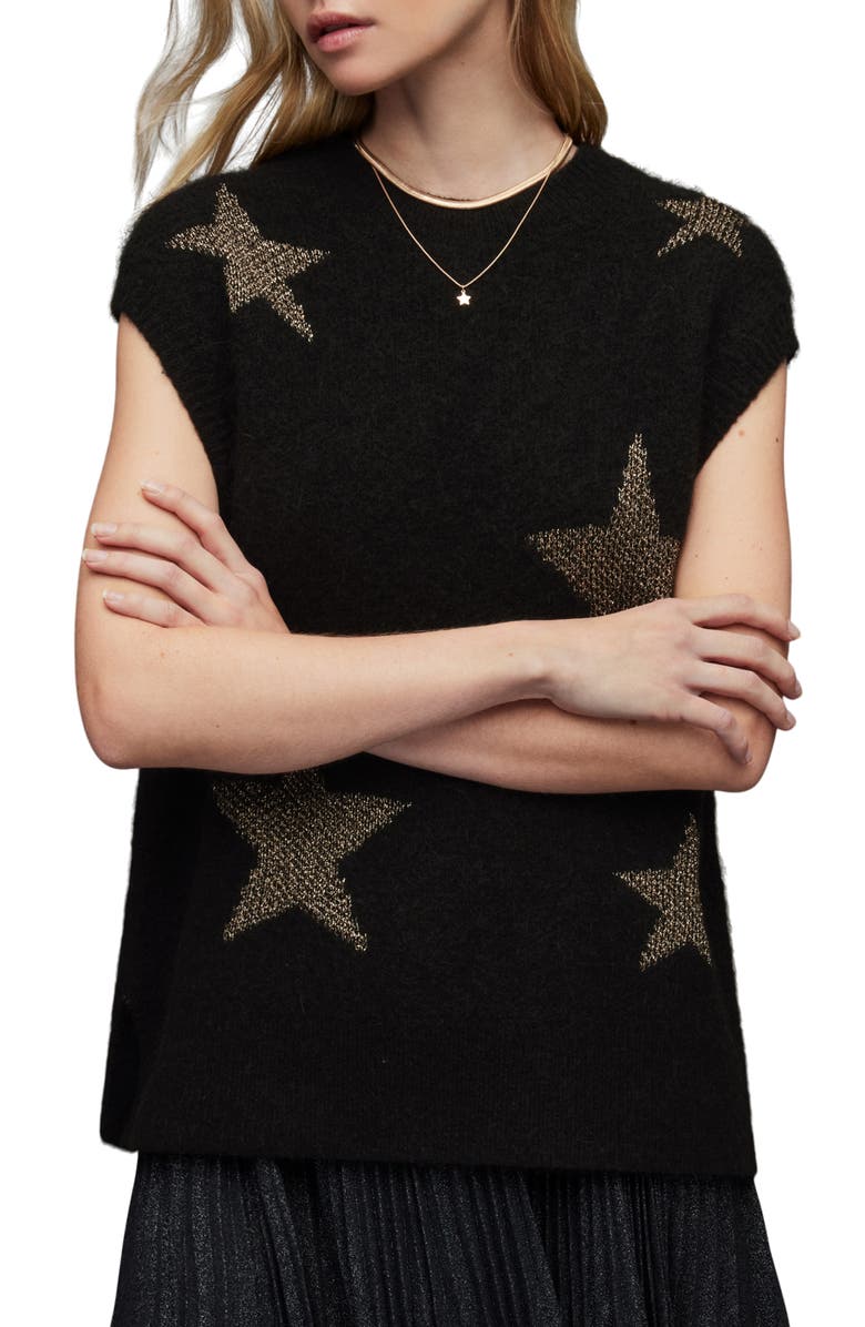 AllSaints Metallic Intarsia Star Wool & Alpaca Blend Sweater, Main, color,
