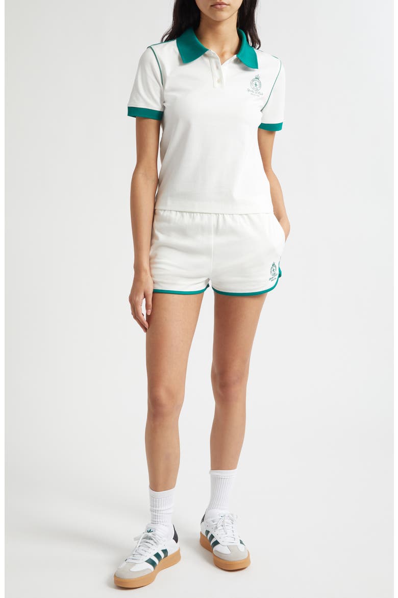 Crown Tennis Embroidered Piqué Shorts, Alternate, color, WHITE/ ALPINE