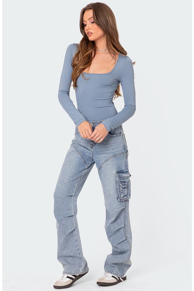 Joanna Square Neck Long Sleeve Bodysuit, Alternate, color, LIGHT-BLUE
