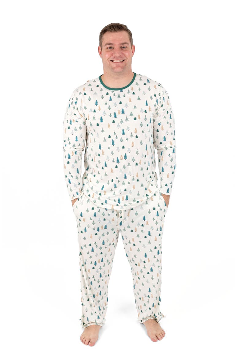 Men's Viscose Matching Family Holiday Pajamas, Reindeer & Polar Bear Prints, Main, color, Pine Tree