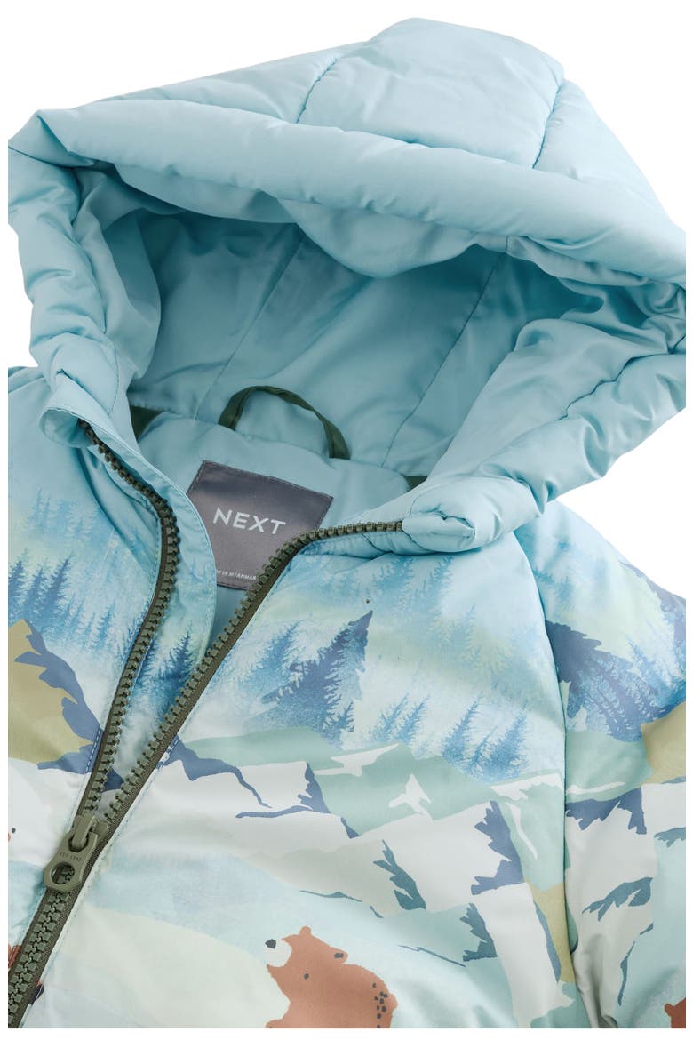 Kids' Mountain Scene Hooded Puffer Coat, Alternate, color, GREEN