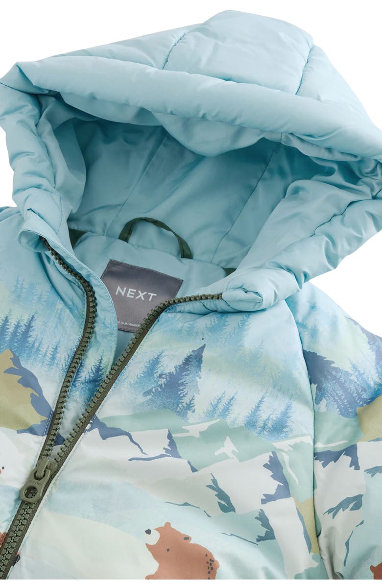 NEXT Kids' Mountain Scene Hooded Puffer Coat, Alternate, color, Green