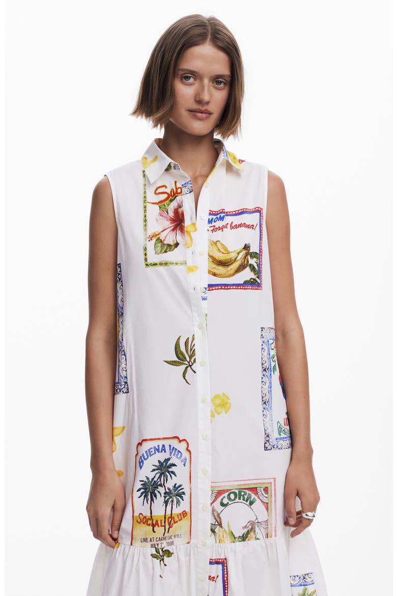 Mixed Print Cotton Sleeveless Shirtdress, Alternate, color, LIGHT BEIGE