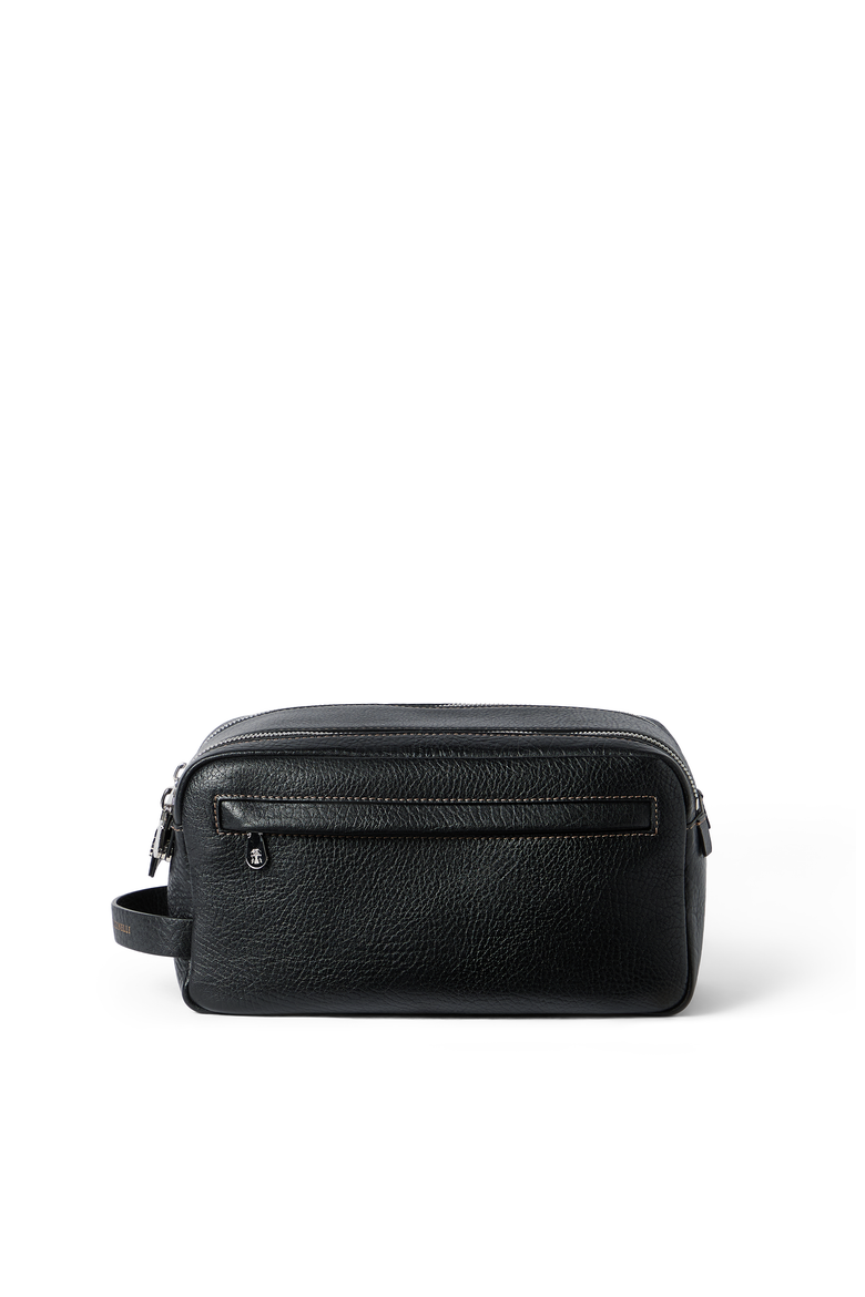 Grained calfskin beauty case with zipper, Main, color, Black
