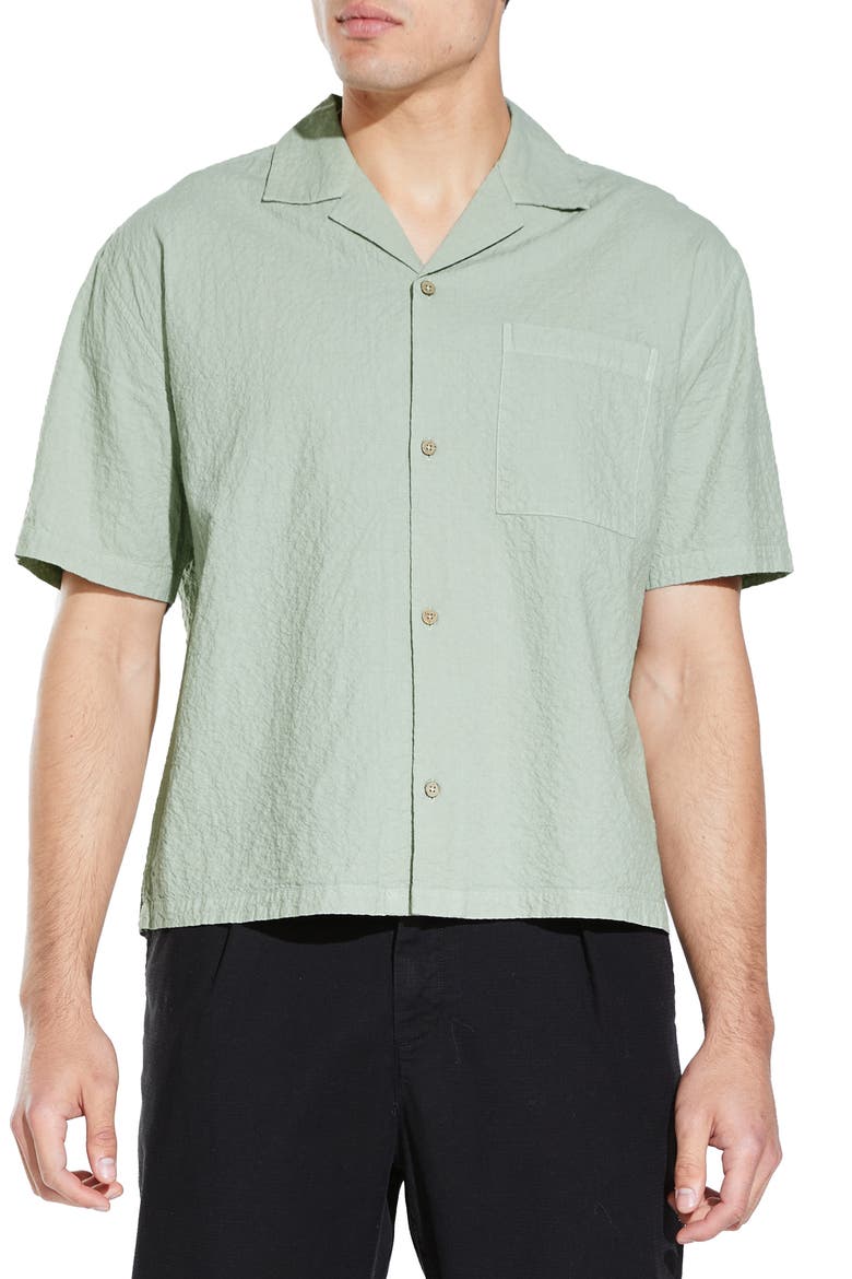 Crepe Boxy Crop Resort Shirt, Main, color, SAGE