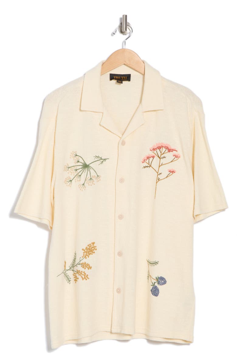 TRUTH Floral Embroidered Cotton Knit Camp Shirt, Alternate, color, 