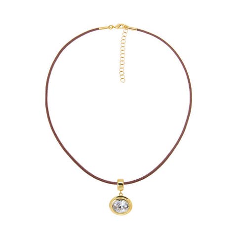 Colored CZ Oval Bezel Pendant & Rope Chain Choker Necklace