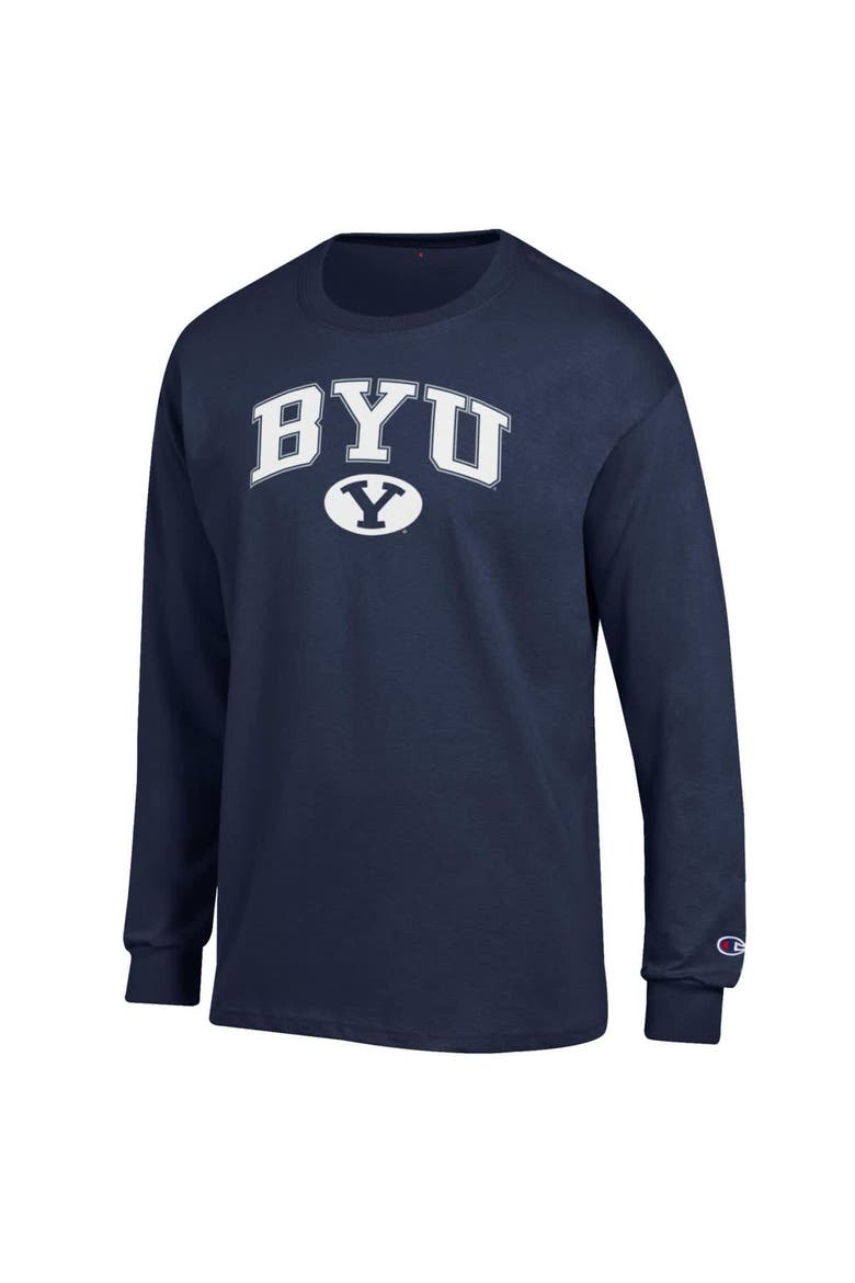 Men's Champion  Navy BYU Cougars Arch Over Logo Long Sleeve T-Shirt, Alternate, color, Navy