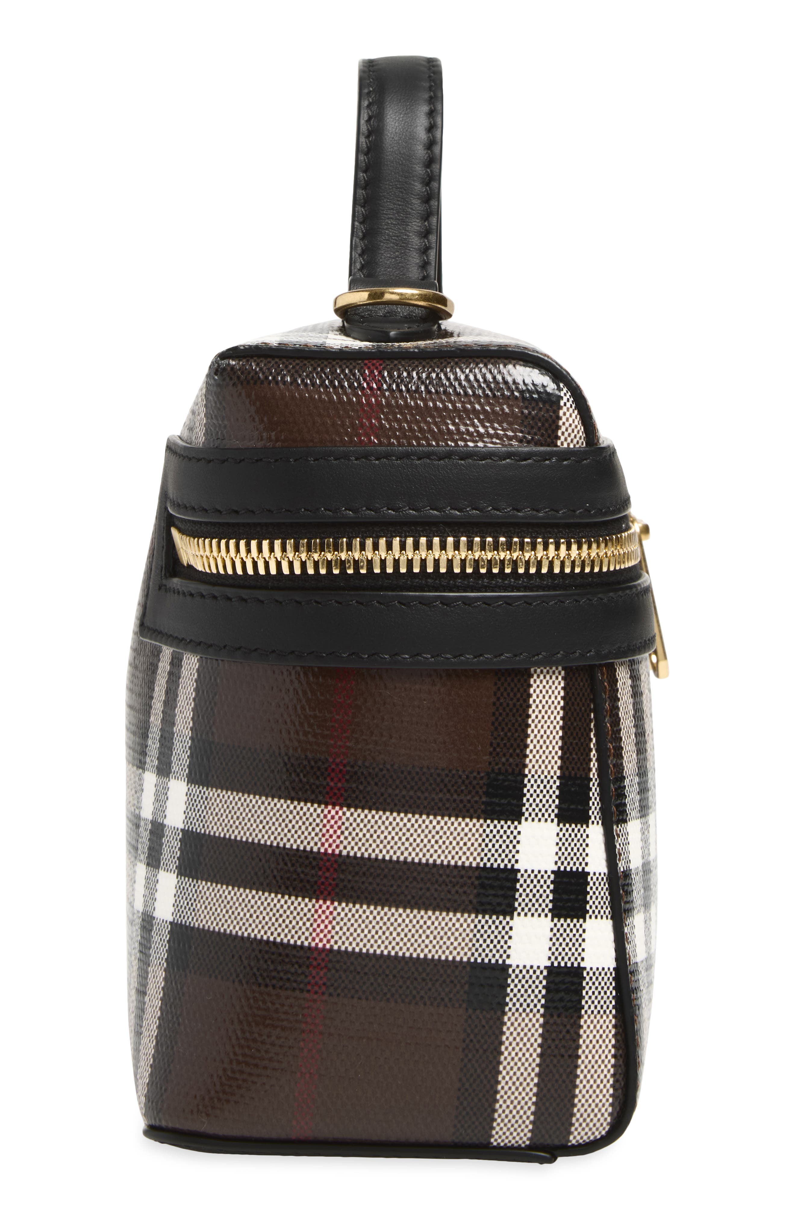 Check Coated Canvas Vanity Case, Alternate, color, CHOCOLATE BROWN
