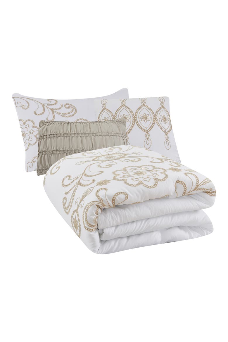 Sabrina 5-Piece Comforter Set, Main, color, WHITE WITH GOLD EMBROIDERY