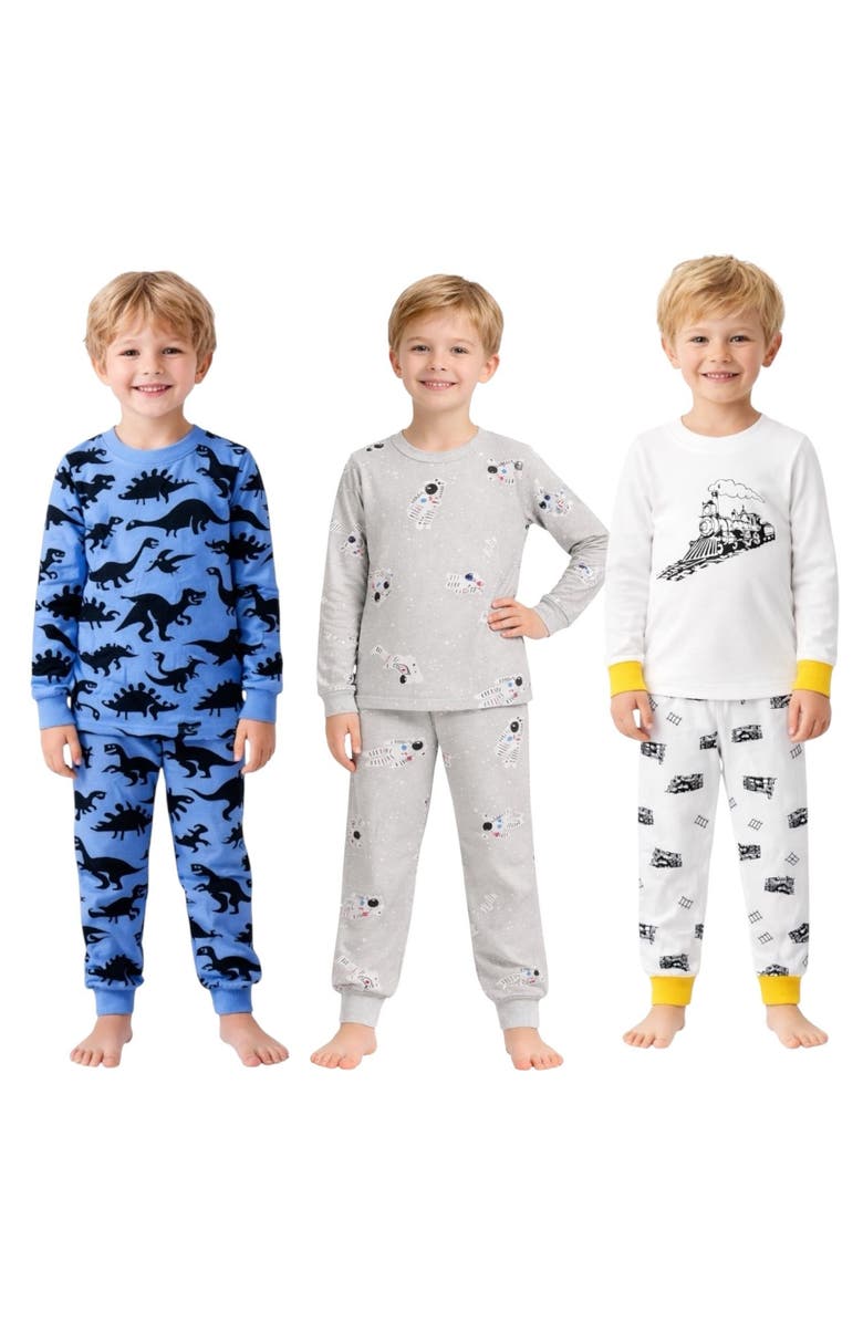 BenBen Boys 3 Pack Long Sleeve Pajamas, Alternate, color, Clear Grey