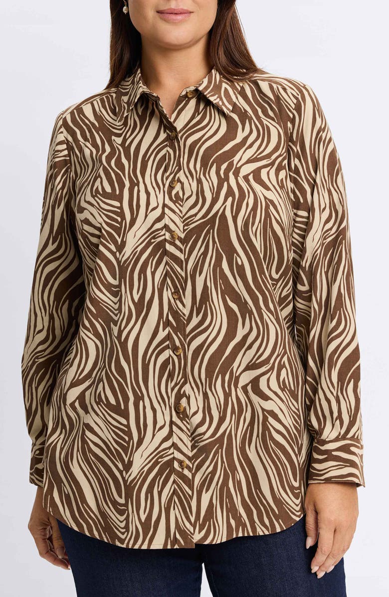 Foxcroft Haven Zebra Cotton Corduroy Button-Up Shirt, Main, color, Brown