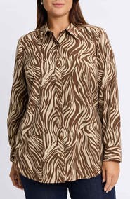 Foxcroft Haven Zebra Cotton Corduroy Button-Up Shirt