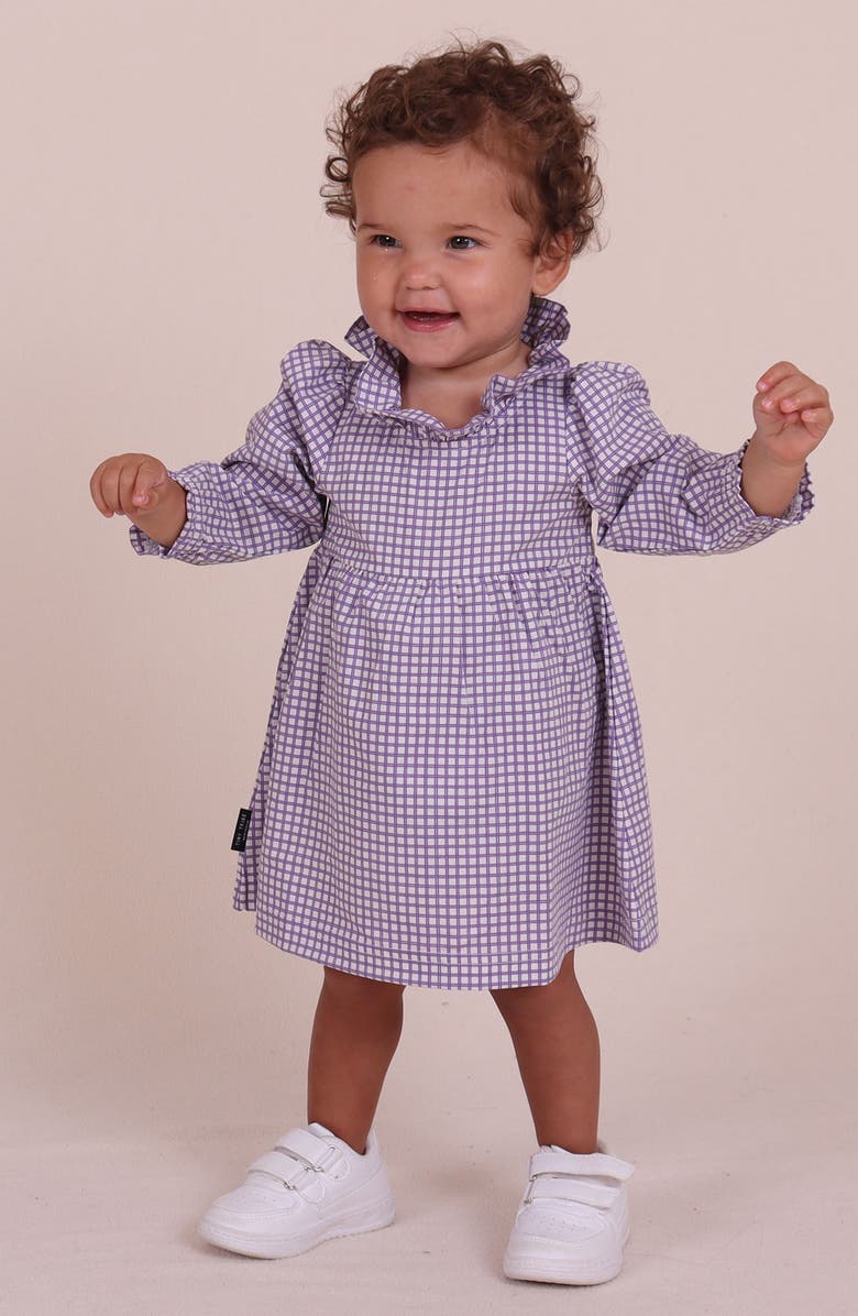TINY TRIBE Check Long Sleeve Frill Neck Dress, Alternate, color, Lilac