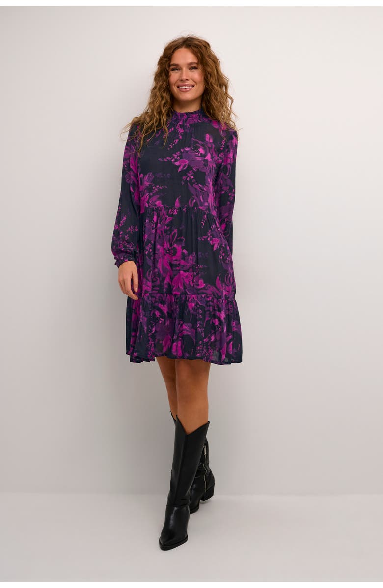 Kaffe Karikka Dress Long Sleeves High Neck, Alternate, color, Black/Purple Painted