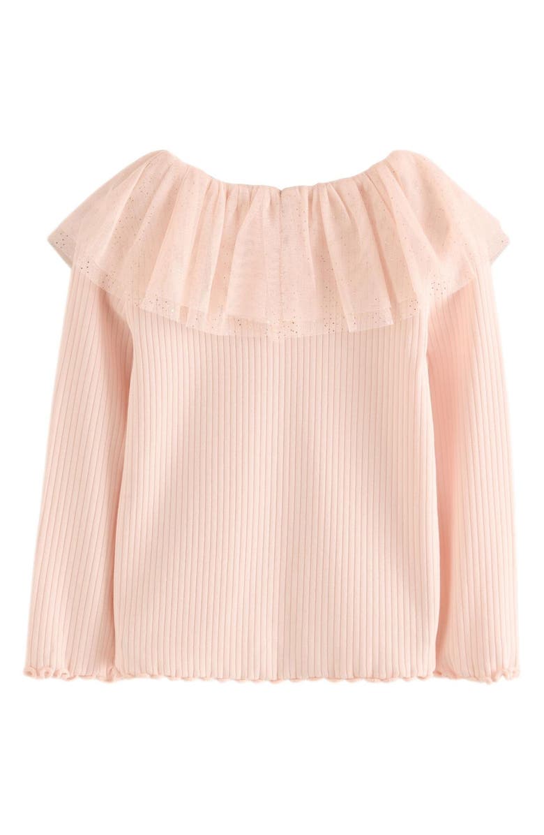 NEXT Kids' Glitter Ruffle Trim Rib Top, Alternate, color, 