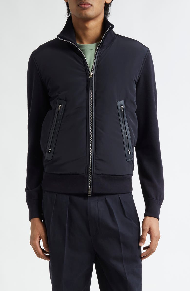 TOM FORD Mixed Media Zip Front Cardigan, Main, color, Hb800 Blue