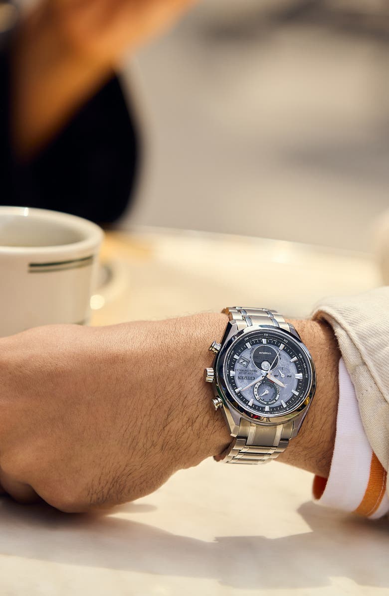 Citizen Tsuki-yomi Atomic Timekeeping Super Titanium<sup>™</sup> Bracelet Watch, 43mm, Alternate, color, Silver-Tone Gray