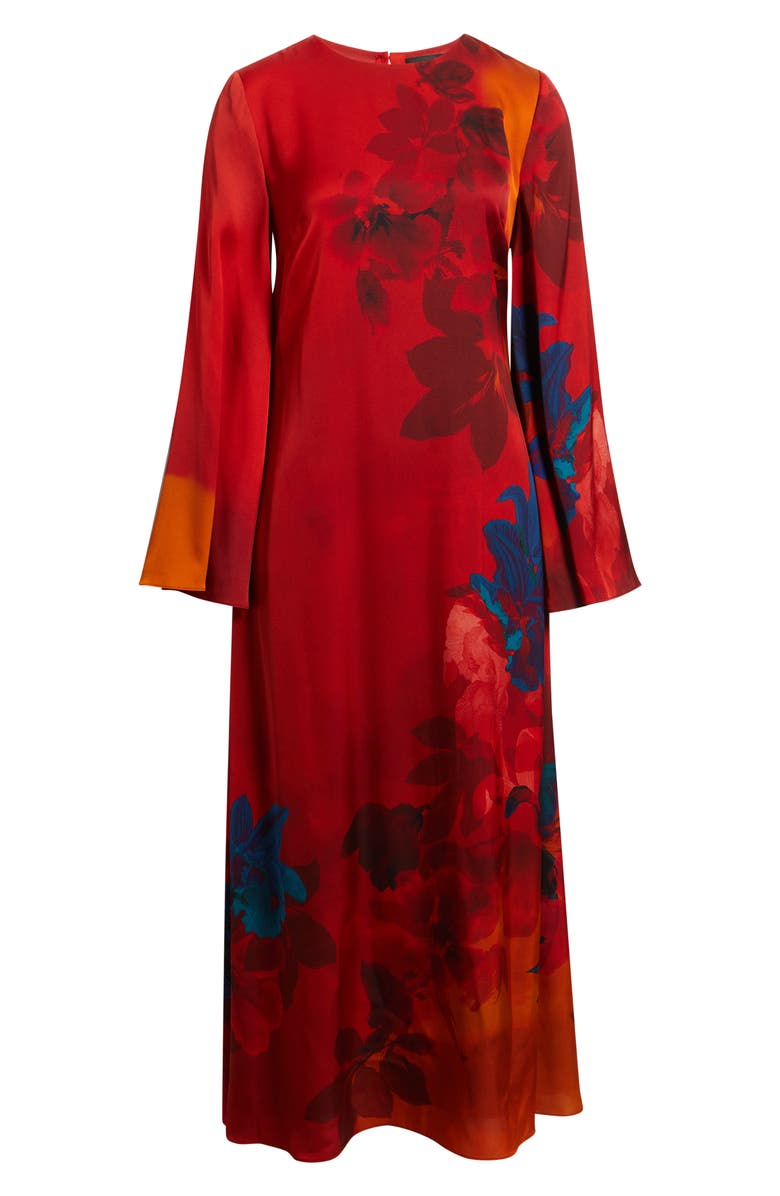 Elie Tahari The Payton Placed Floral Long Sleeve Stretch Silk Caftan Dress, Alternate, color,